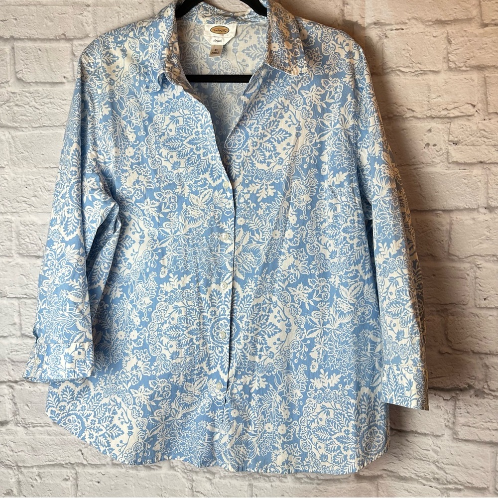 Talbots Blue & White Print Blouse XL